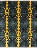 Green Ikat Hand Knotted Wool Area Rug - 8' 1" X 10' 4" - Golden Nile