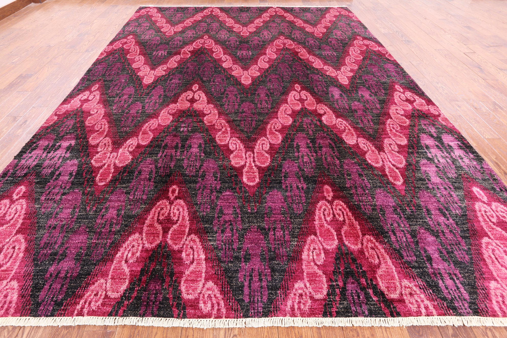 Ikat Hand Knotted Wool Rug - 9' 10" X 14' 1" - Golden Nile