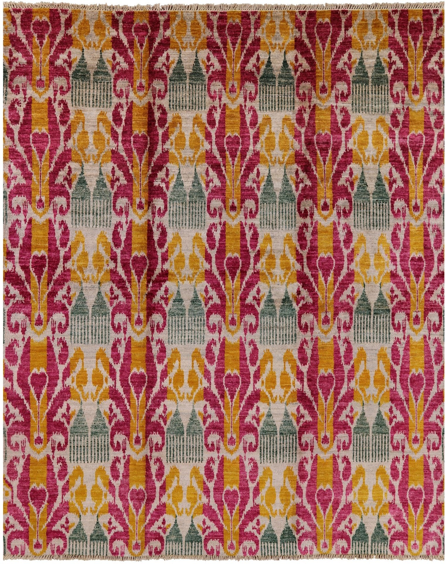 Ikat Hand Knotted Wool Area Rug - 7' 10" X 9' 10" - Golden Nile