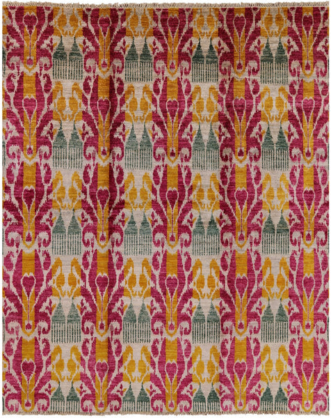Ikat Hand Knotted Wool Area Rug - 7' 10" X 9' 10" - Golden Nile