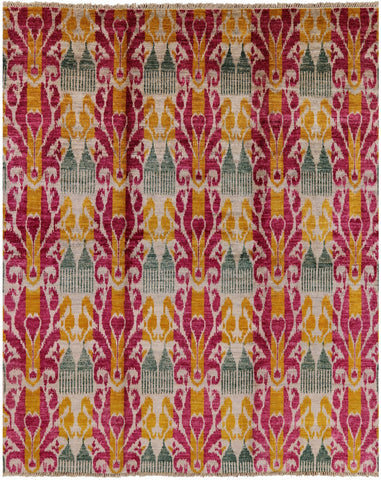 Ikat Hand Knotted Wool Area Rug - 7' 10