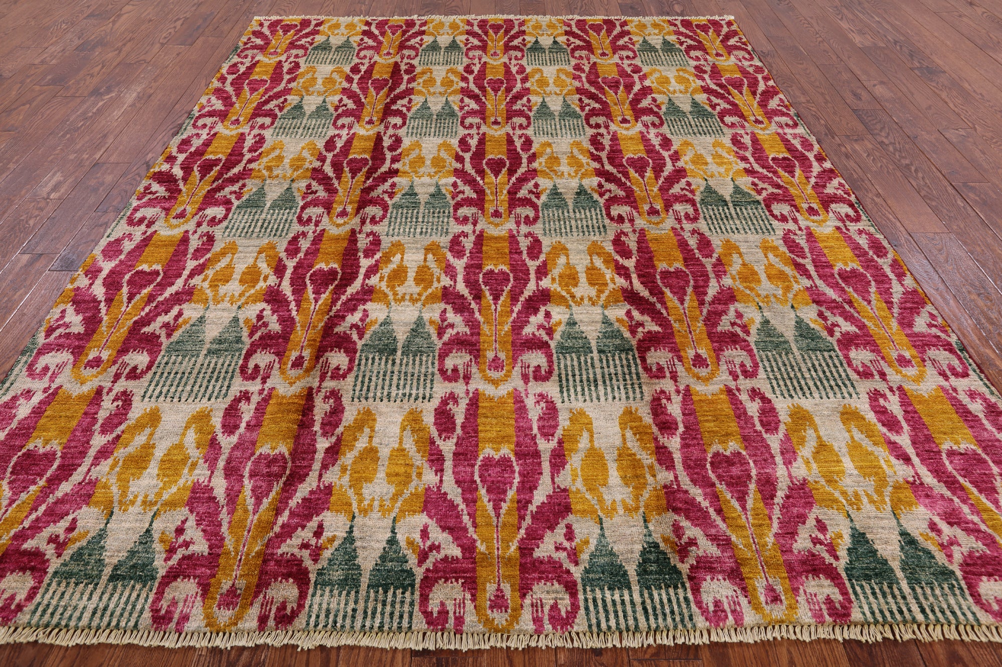 Ikat Hand Knotted Wool Area Rug - 7' 10" X 9' 10" - Golden Nile