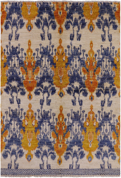 Ikat Handmade Wool Area Rug - 5' 10" X 8' 6" - Golden Nile