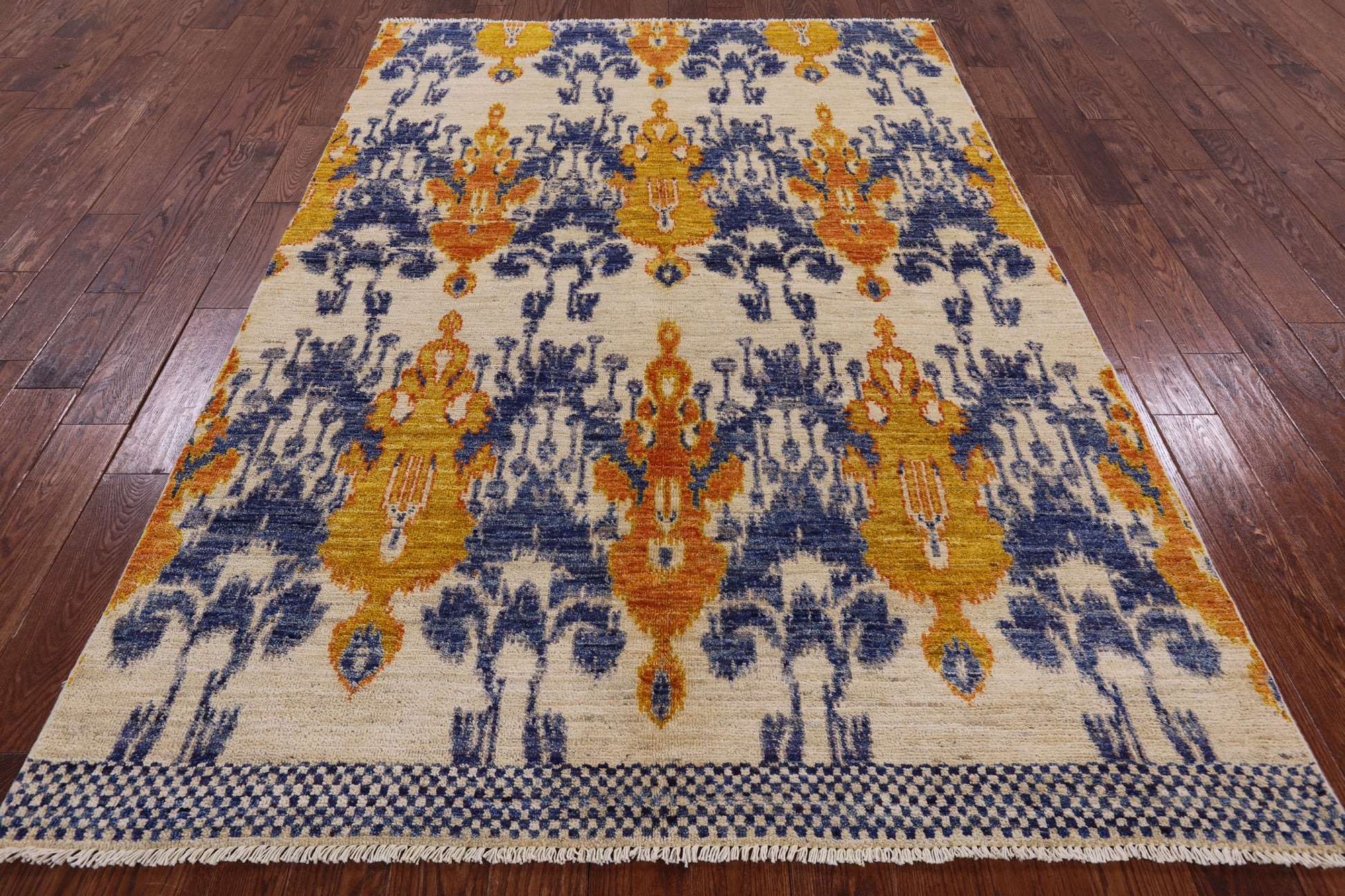 Ikat Handmade Wool Area Rug - 5' 10" X 8' 6" - Golden Nile