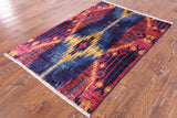 Ikat Hand Knotted Wool Area Rug - 4' 1" X 5' 10" - Golden Nile