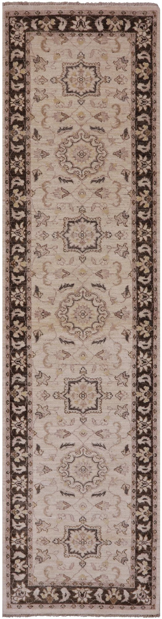 Ivory Peshawar Hand Knotted Wool Runner Rug - 2' 7" X 10' 4" - Golden Nile