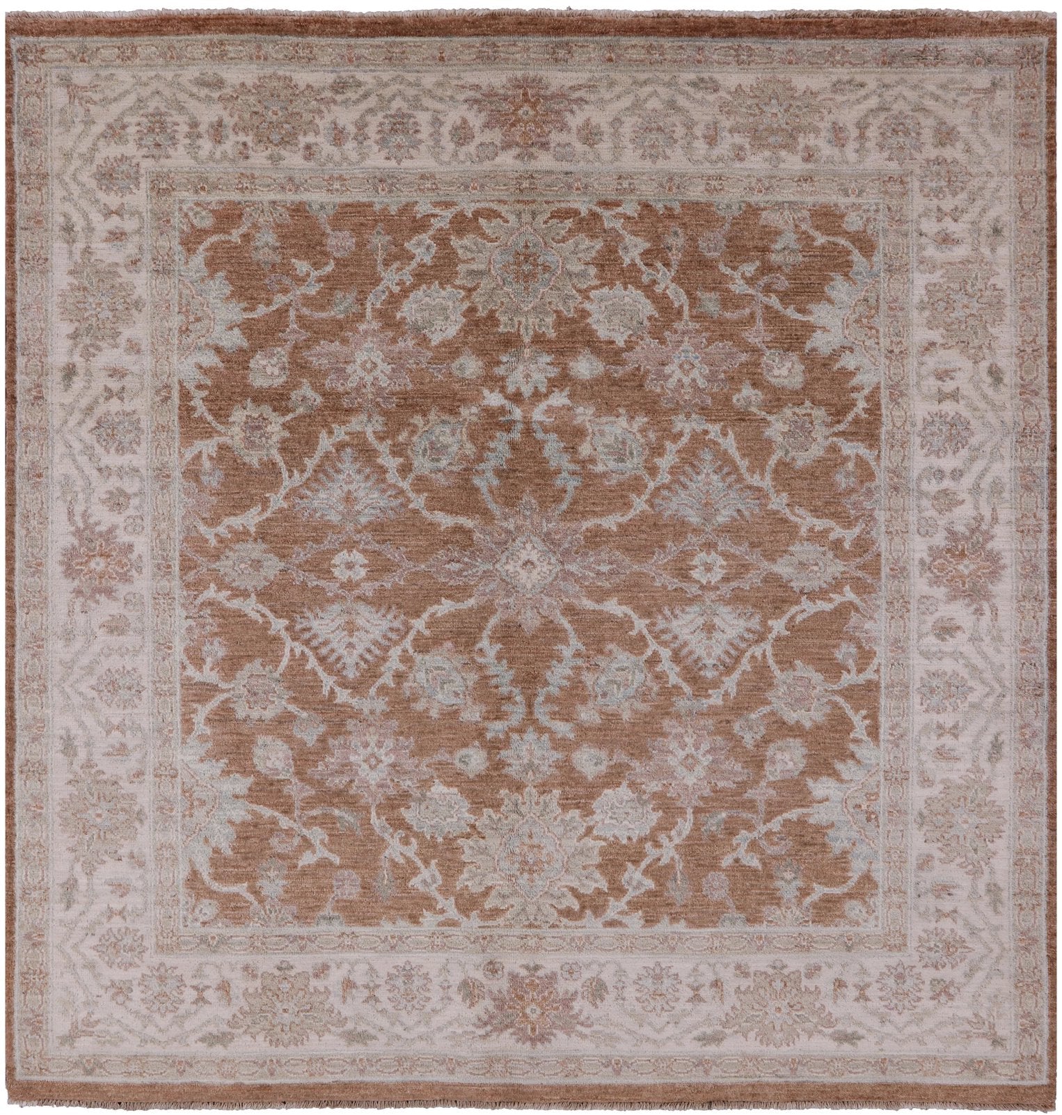 Square Peshawar Hand Knotted Wool Rug - 6' 0" X 6' 3" - Golden Nile