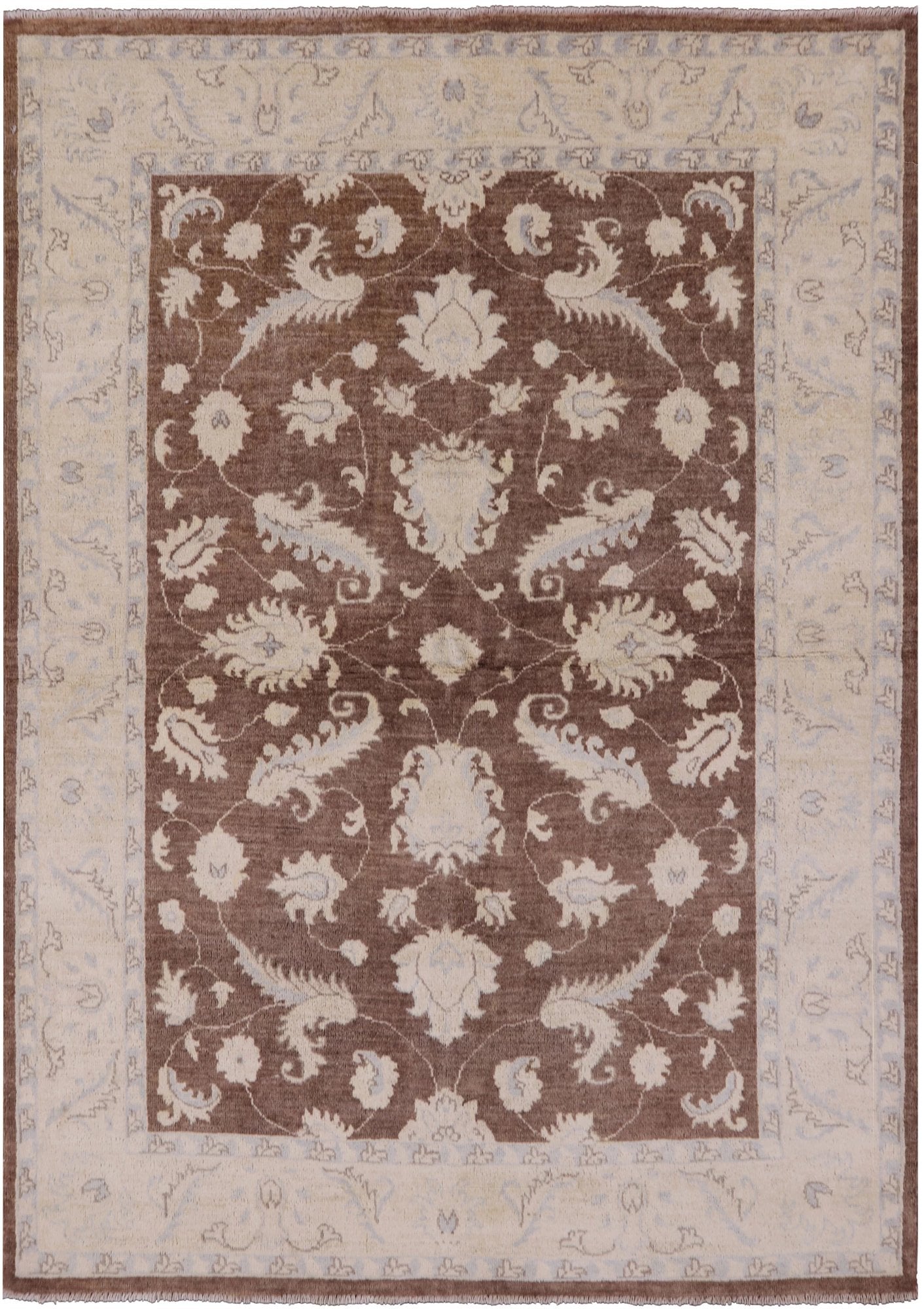 Brown Peshawar Hand Knotted Wool Area Rug - 4' 10" X 6' 10" - Golden Nile