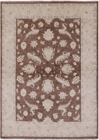 Brown Peshawar Hand Knotted Wool Area Rug - 4' 10