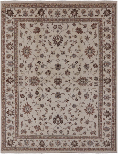 Ivory Peshawar Hand Knotted Area Rug - 8' 3" X 10' 6" - Golden Nile