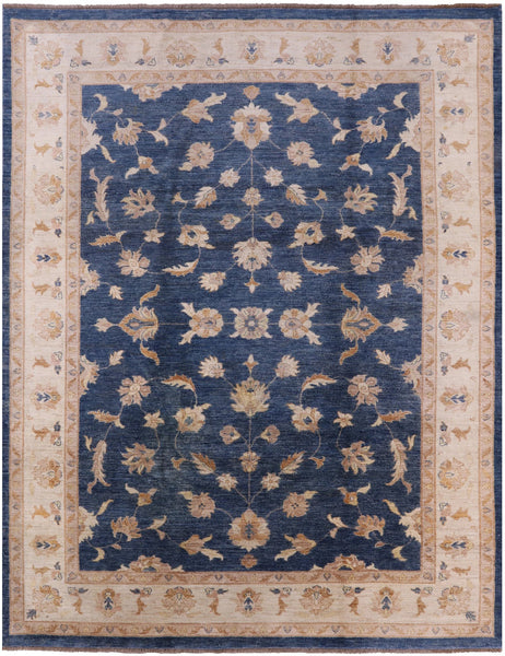 Blue Peshawar Handmade Wool Area Rug - 9' 0" X 11' 6" - Golden Nile