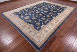 Blue Peshawar Handmade Wool Area Rug - 9' 0" X 11' 6" - Golden Nile