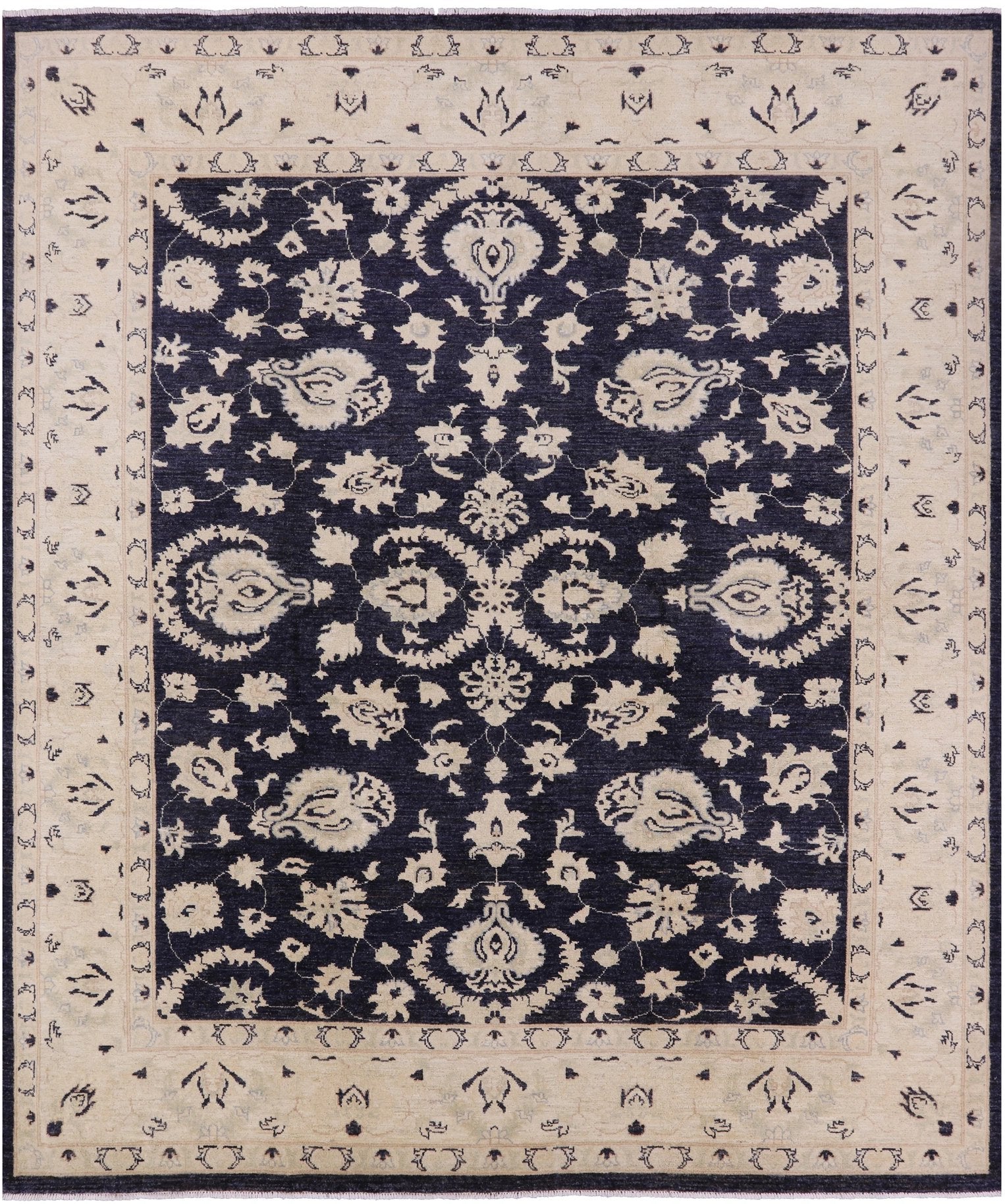 Blue Peshawar Hand Knotted Area Rug - 8' 2" X 9' 6" - Golden Nile