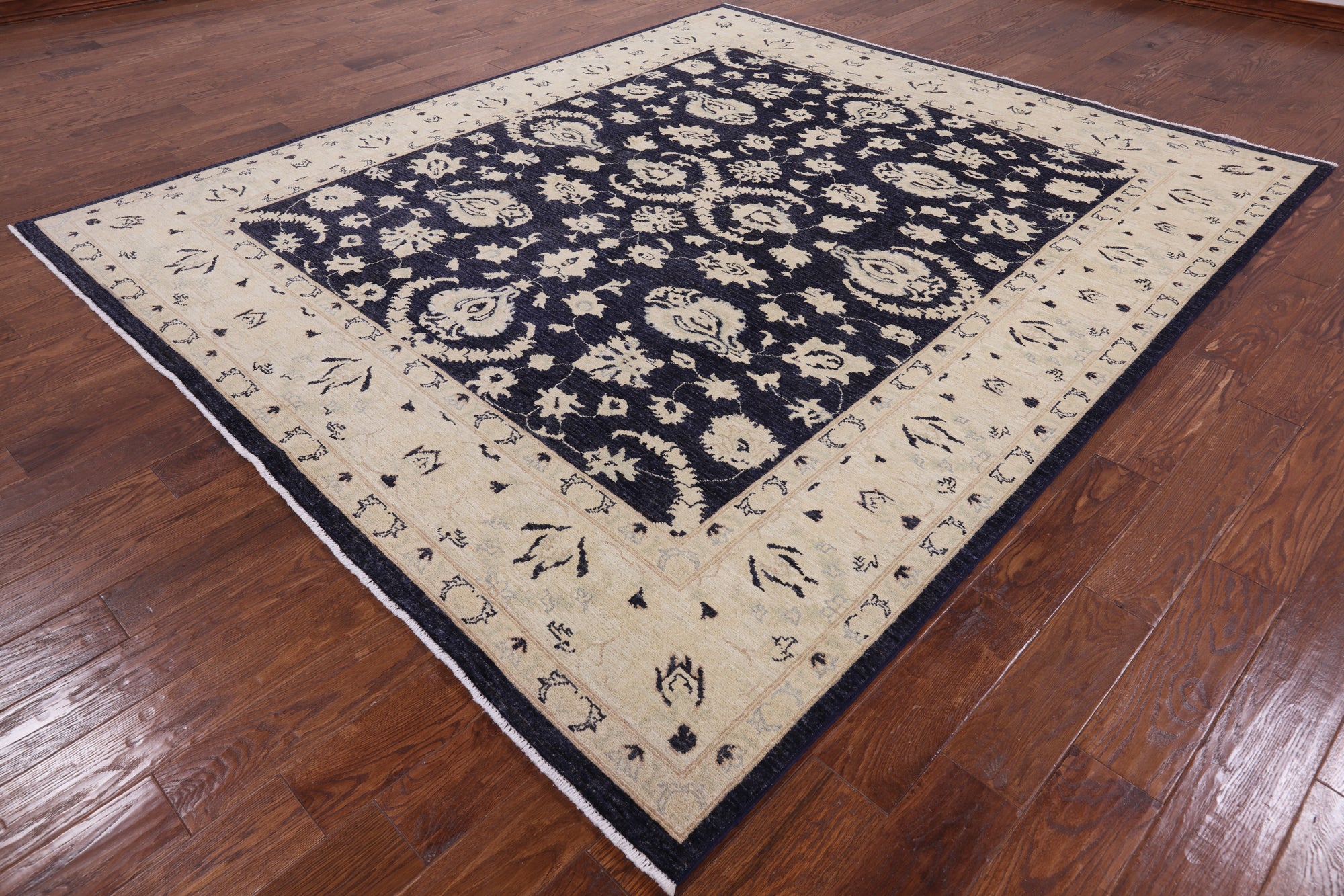 Blue Peshawar Hand Knotted Area Rug - 8' 2" X 9' 6" - Golden Nile