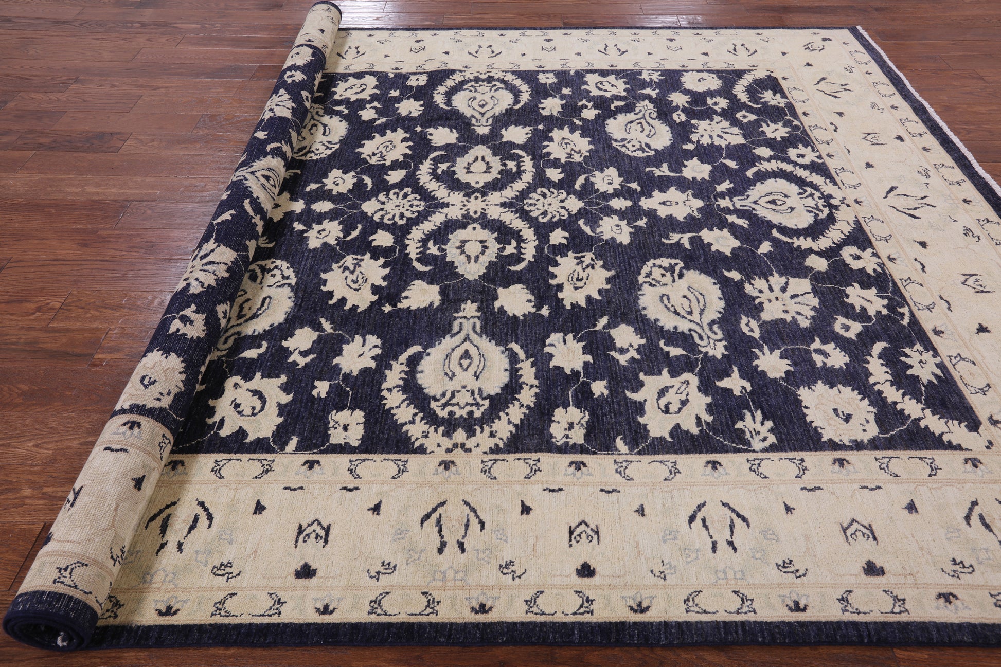Blue Peshawar Hand Knotted Area Rug - 8' 2" X 9' 6" - Golden Nile