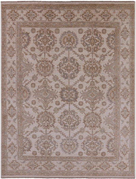 Ivory Peshawar Hand Knotted Rug - 7' 10" X 10' 1" - Golden Nile