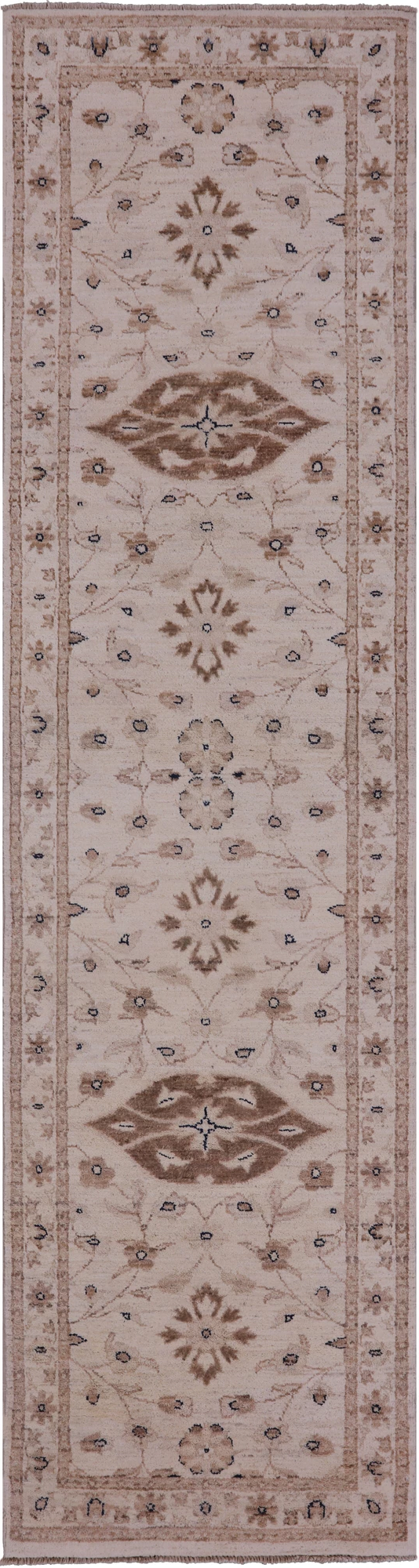 Ivory Peshawar Handmade Wool Runner Rug - 2' 7" X 10' 0" - Golden Nile