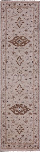 Ivory Peshawar Handmade Wool Runner Rug - 2' 7" X 10' 0" - Golden Nile