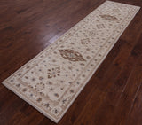 Ivory Peshawar Handmade Wool Runner Rug - 2' 7" X 10' 0" - Golden Nile