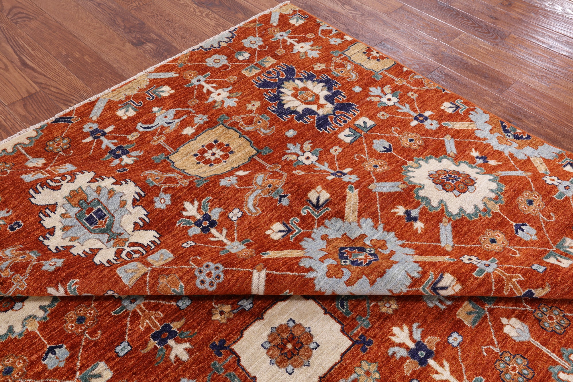Orange Persian Fine Serapi Handmade Wool Rug - 8' 0" X 10' 0" - Golden Nile