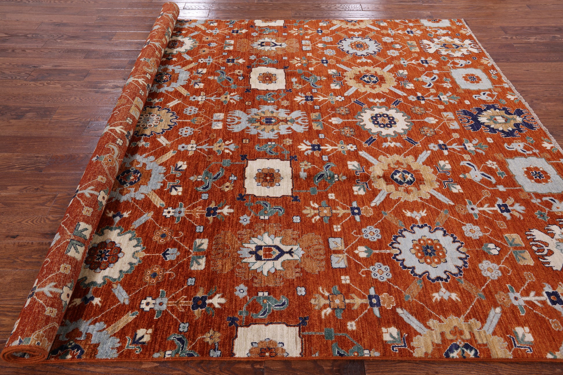 Orange Persian Fine Serapi Handmade Wool Rug - 8' 0" X 10' 0" - Golden Nile