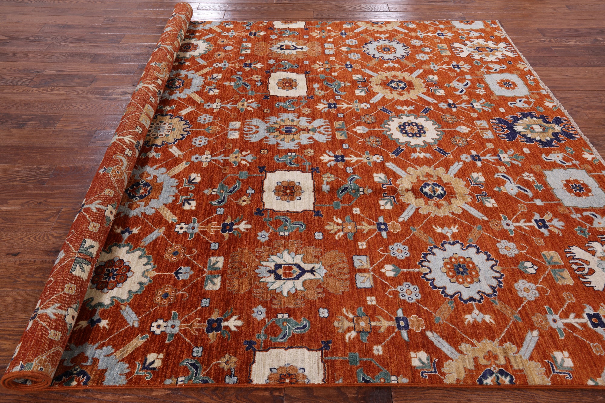 Orange Persian Fine Serapi Handmade Wool Rug - 8' 0" X 10' 0" - Golden Nile