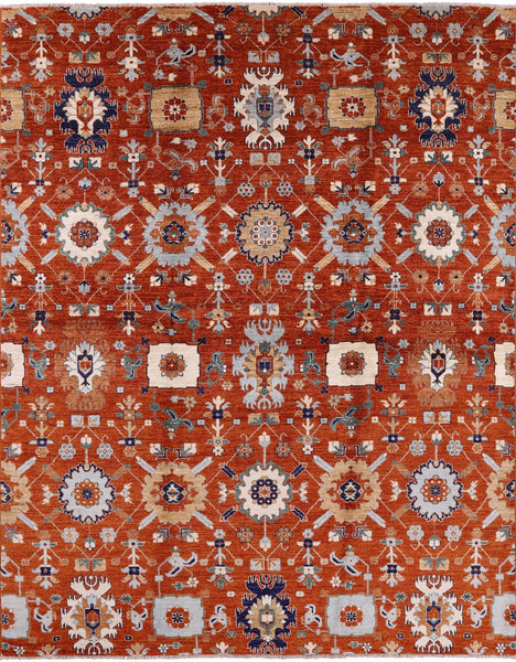 Orange Persian Fine Serapi Handmade Wool Rug - 8' 0" X 10' 0" - Golden Nile