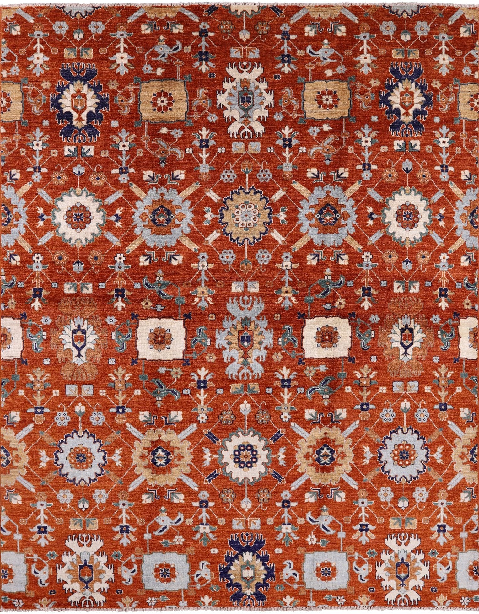 Orange Persian Fine Serapi Handmade Wool Rug - 8' 0" X 10' 0" - Golden Nile