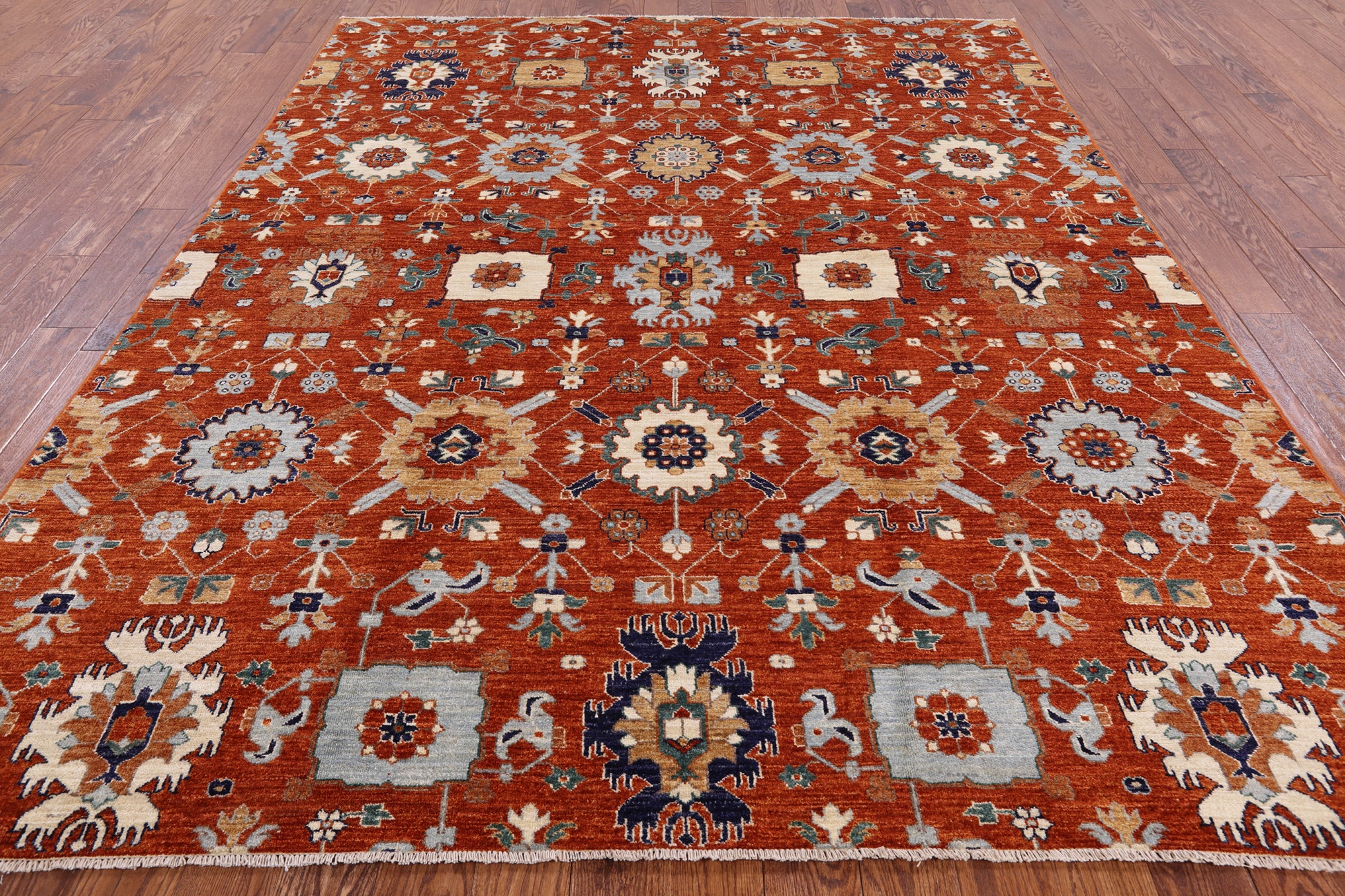 Orange Persian Fine Serapi Handmade Wool Rug - 8' 0" X 10' 0" - Golden Nile