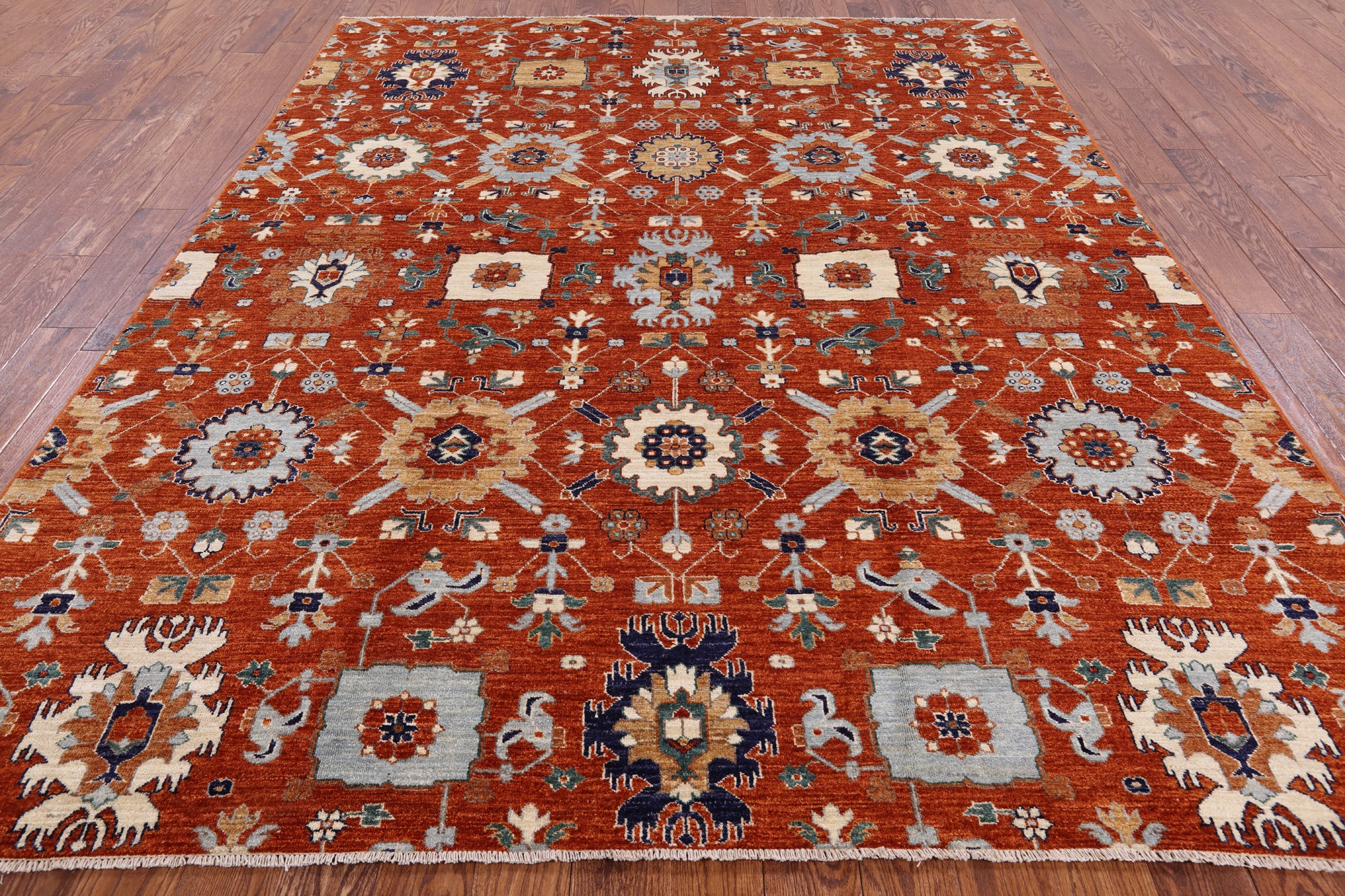 Orange Persian Fine Serapi Handmade Wool Rug - 8' 0" X 10' 0" - Golden Nile