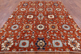 Orange Persian Fine Serapi Handmade Wool Rug - 8' 0" X 10' 0" - Golden Nile