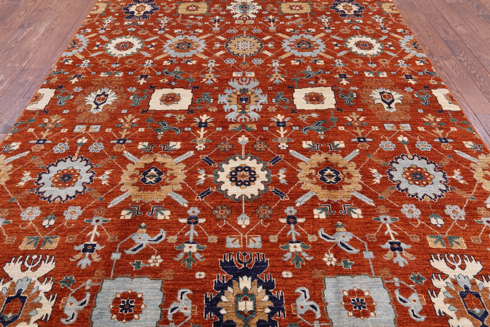 Orange Persian Fine Serapi Handmade Wool Rug - 8' 0" X 10' 0" - Golden Nile