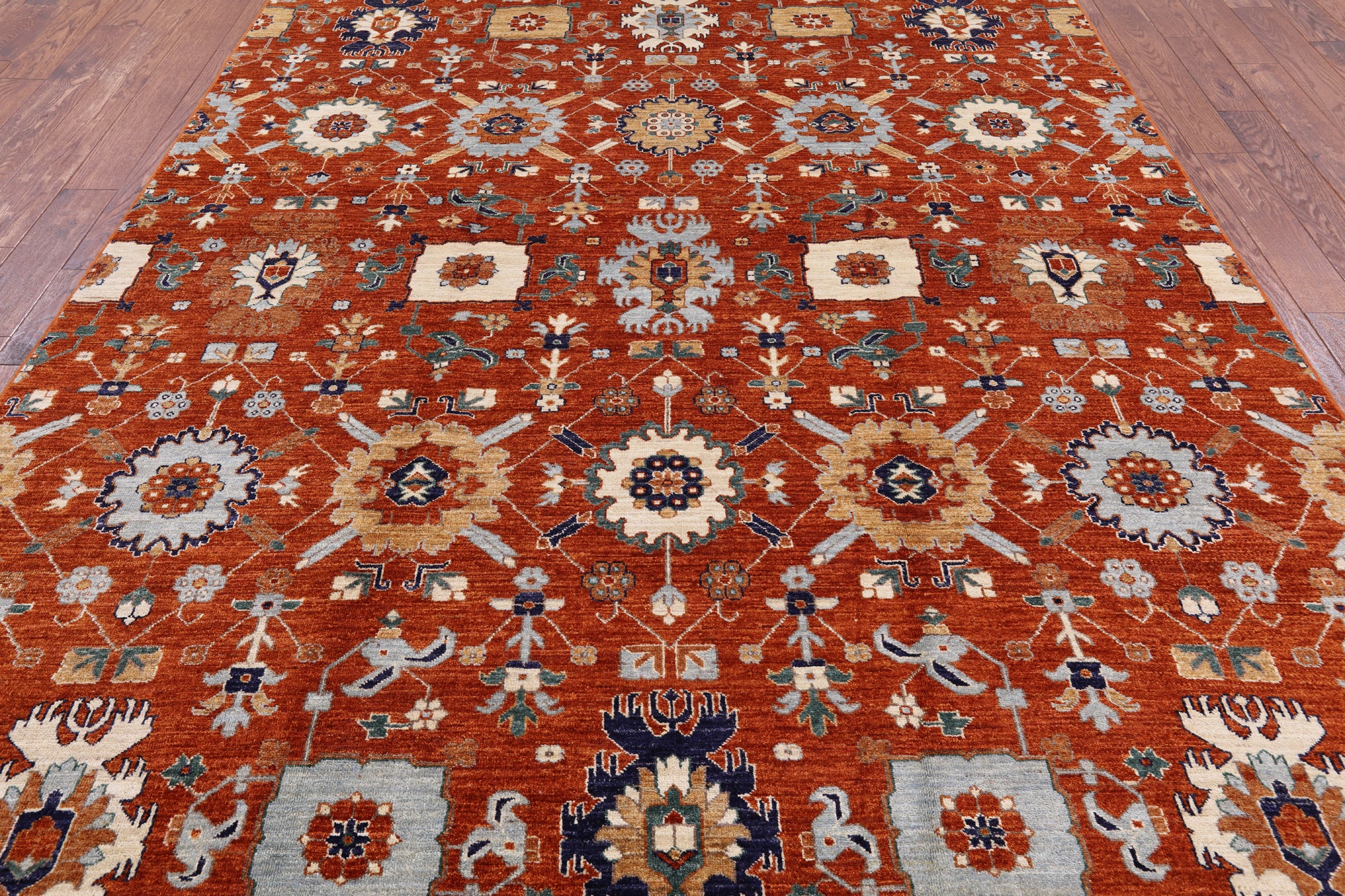 Orange Persian Fine Serapi Handmade Wool Rug - 8' 0" X 10' 0" - Golden Nile