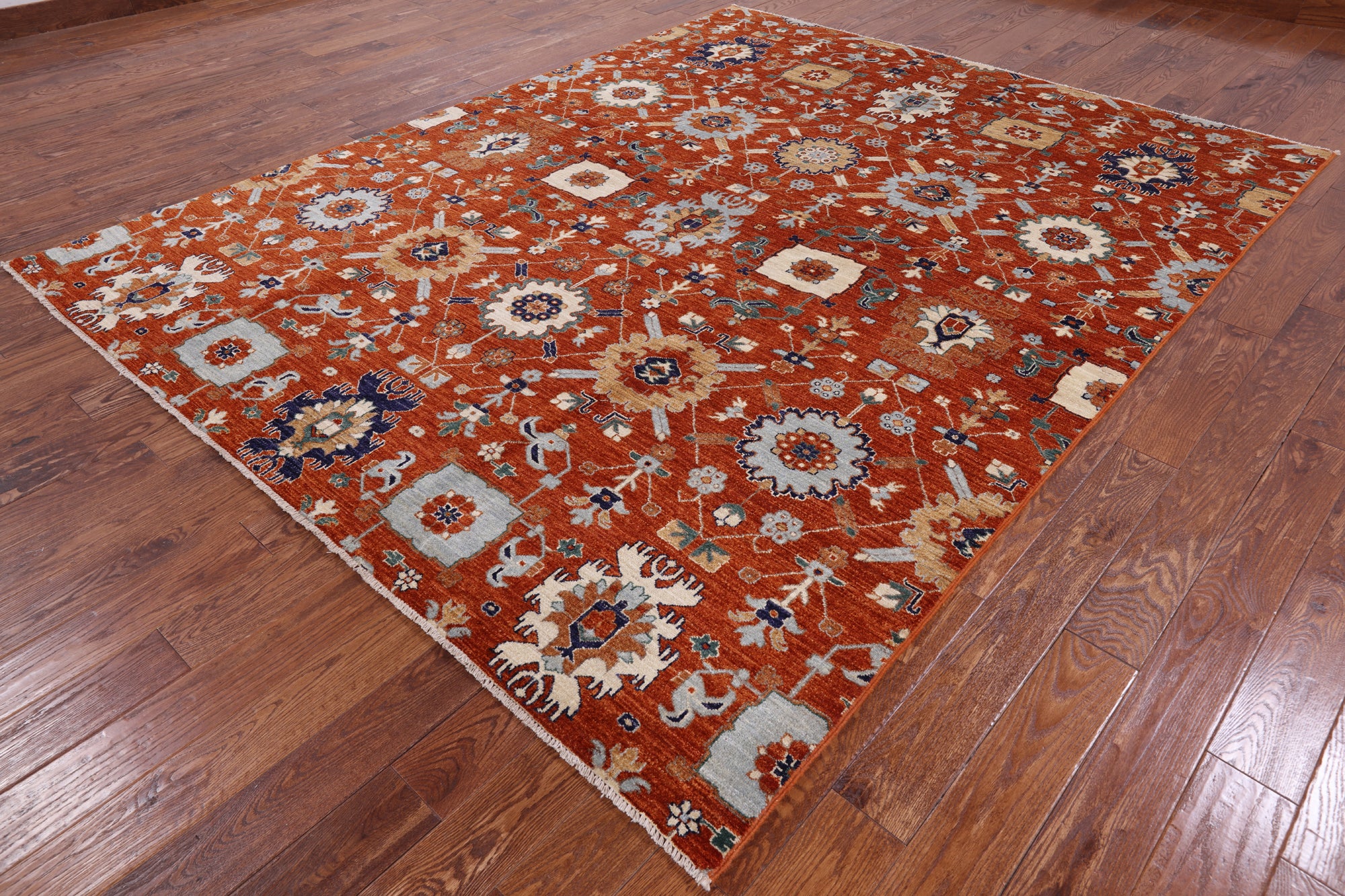 Orange Persian Fine Serapi Handmade Wool Rug - 8' 0" X 10' 0" - Golden Nile