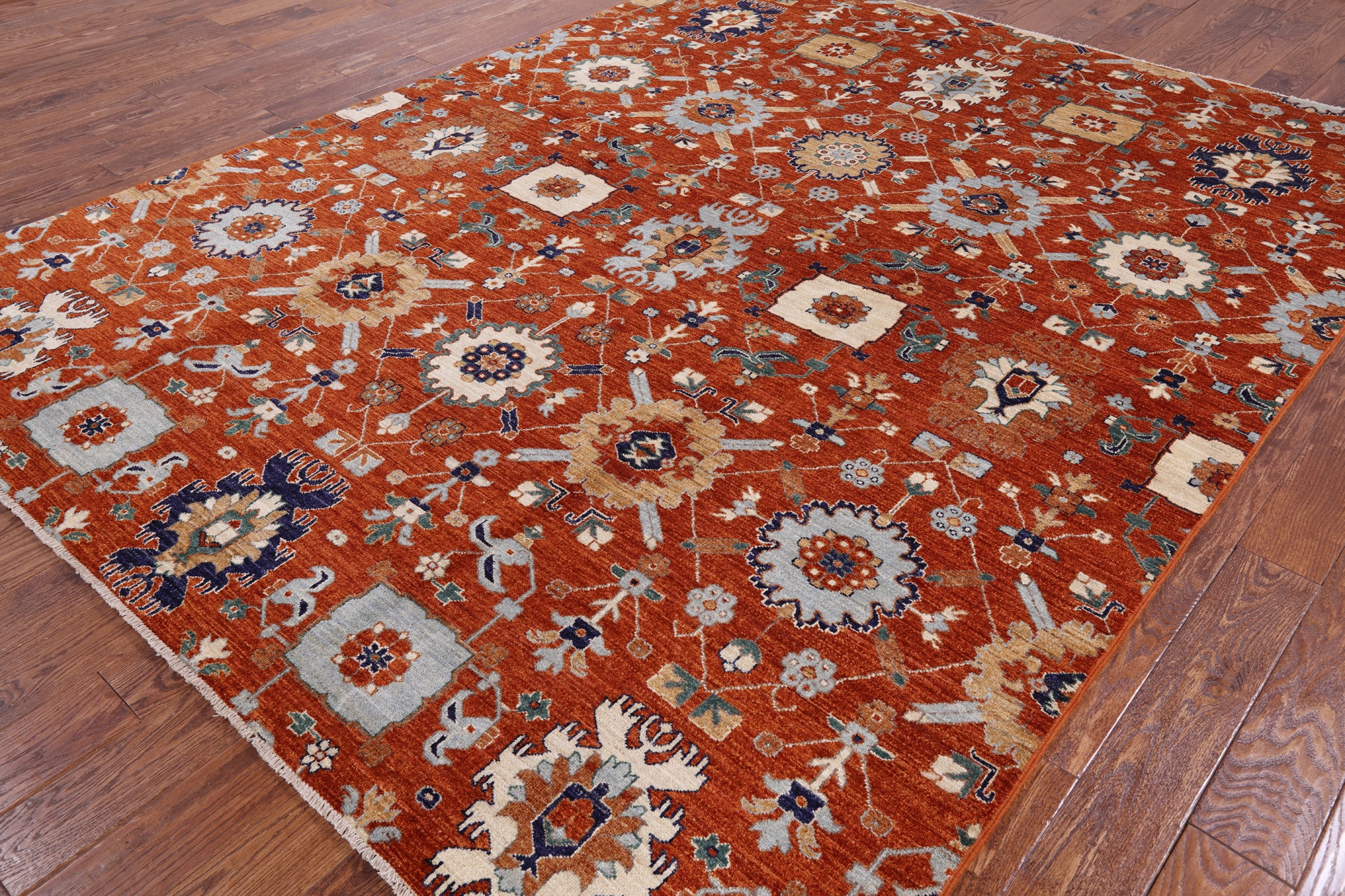 Orange Persian Fine Serapi Handmade Wool Rug - 8' 0" X 10' 0" - Golden Nile
