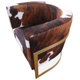 One Of A Kind Cowhide Accent Barrel Chair - Golden Nile