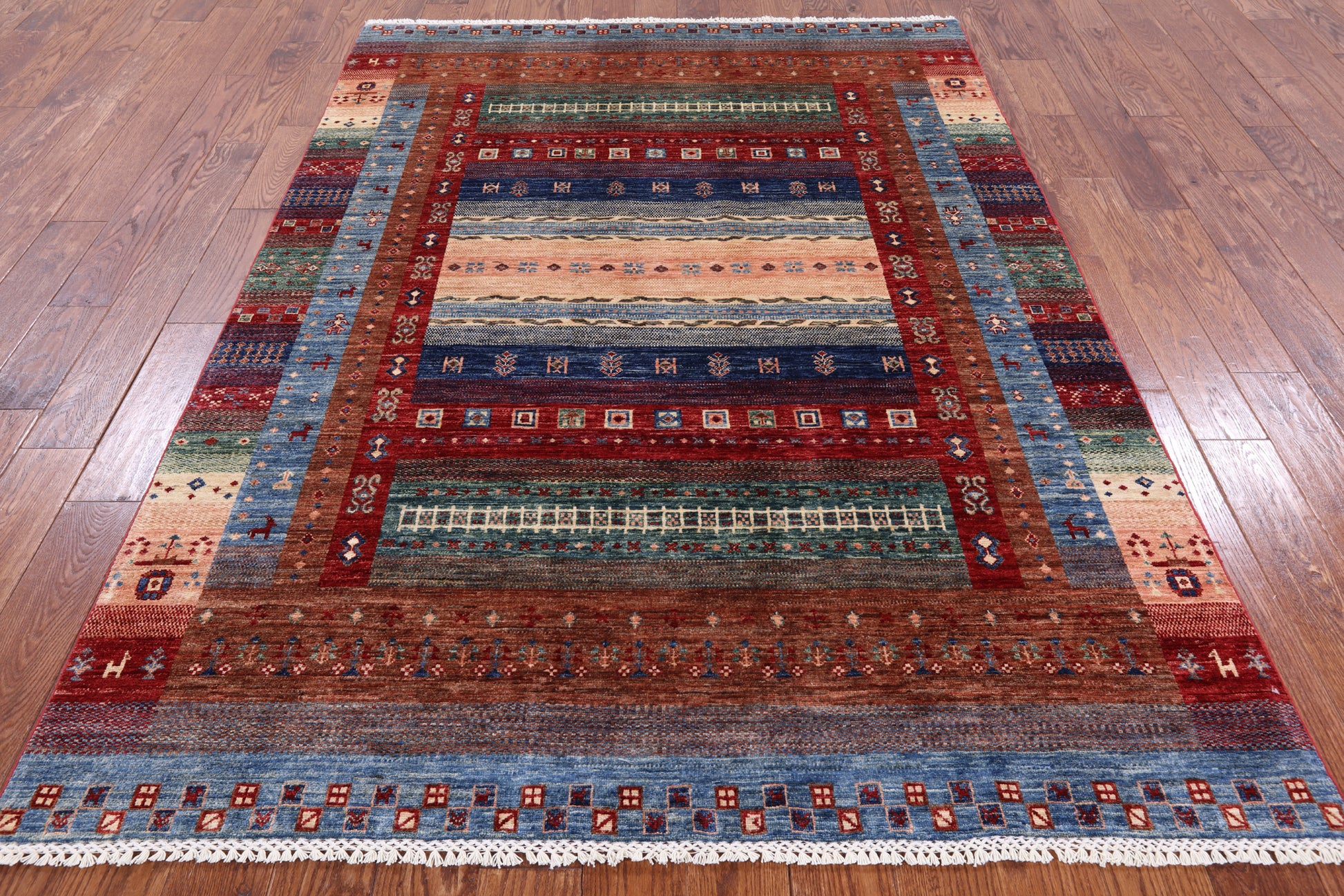 Persian Gabbeh Tribal Hand Knotted Wool Rug - 5' 9" X 7' 11" - Golden Nile