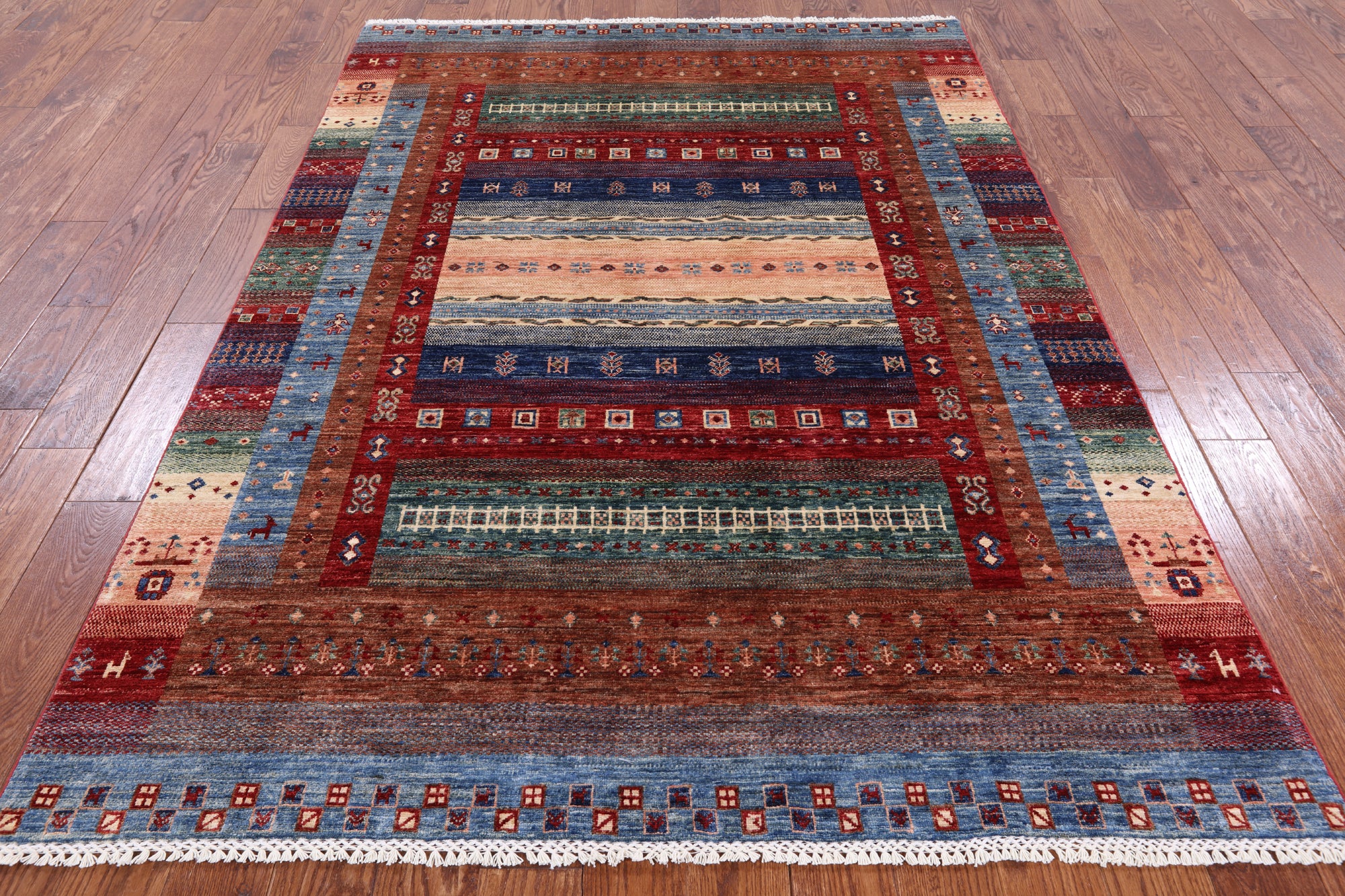 Persian Gabbeh Tribal Hand Knotted Wool Rug - 5' 9" X 7' 11" - Golden Nile