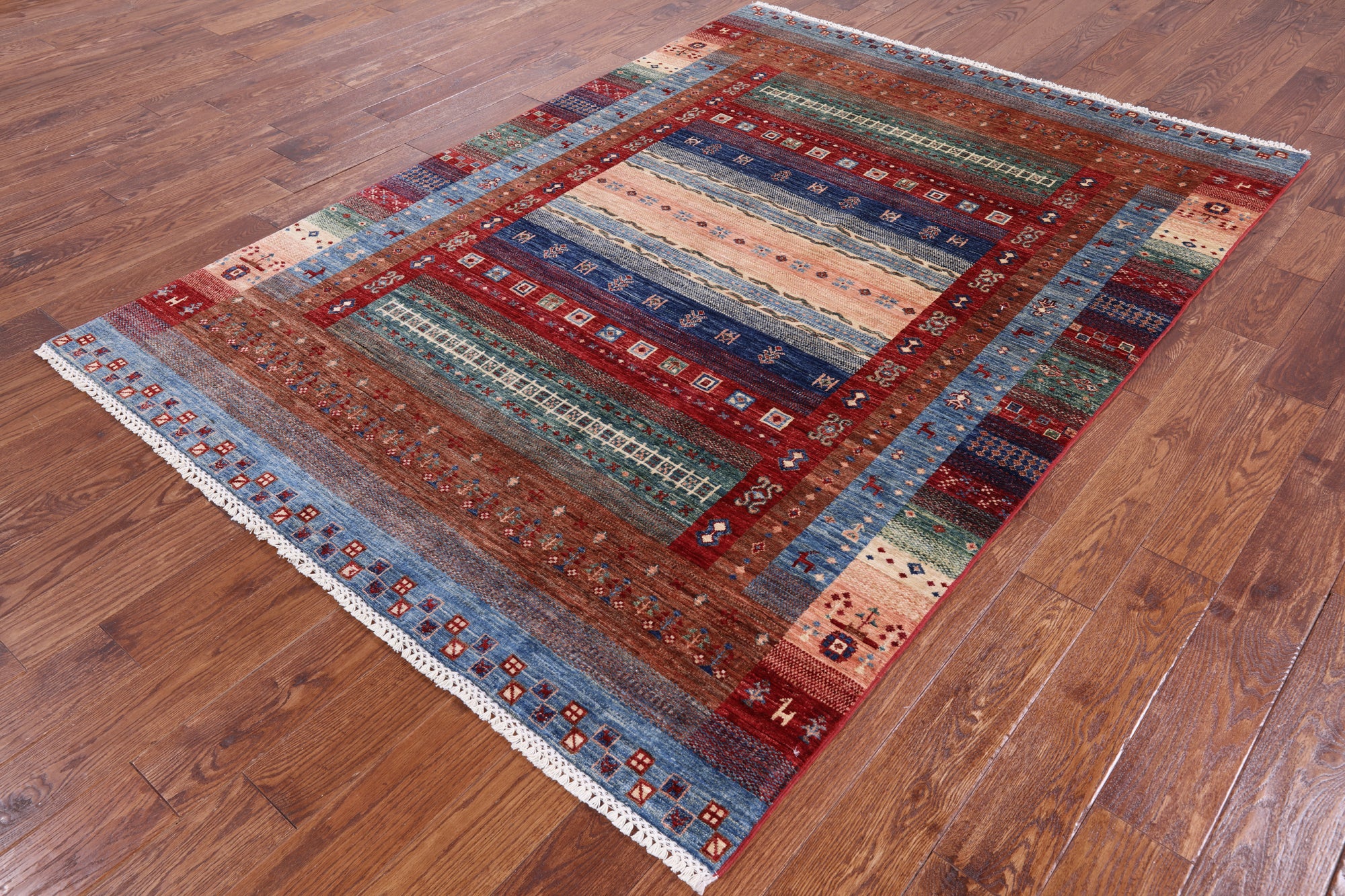 Persian Gabbeh Tribal Hand Knotted Wool Rug - 5' 9" X 7' 11" - Golden Nile