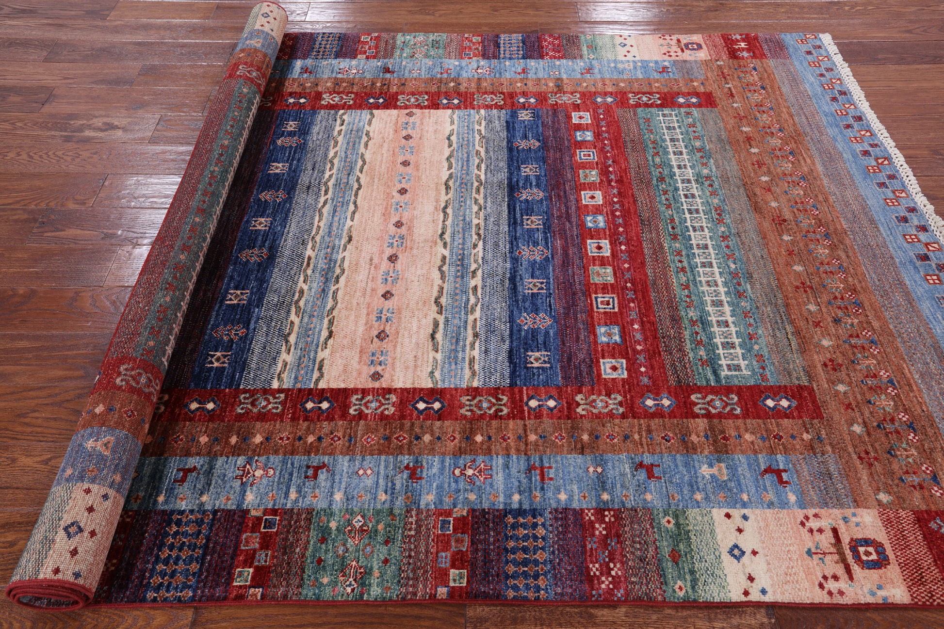 Persian Gabbeh Tribal Hand Knotted Wool Rug - 5' 9" X 7' 11" - Golden Nile