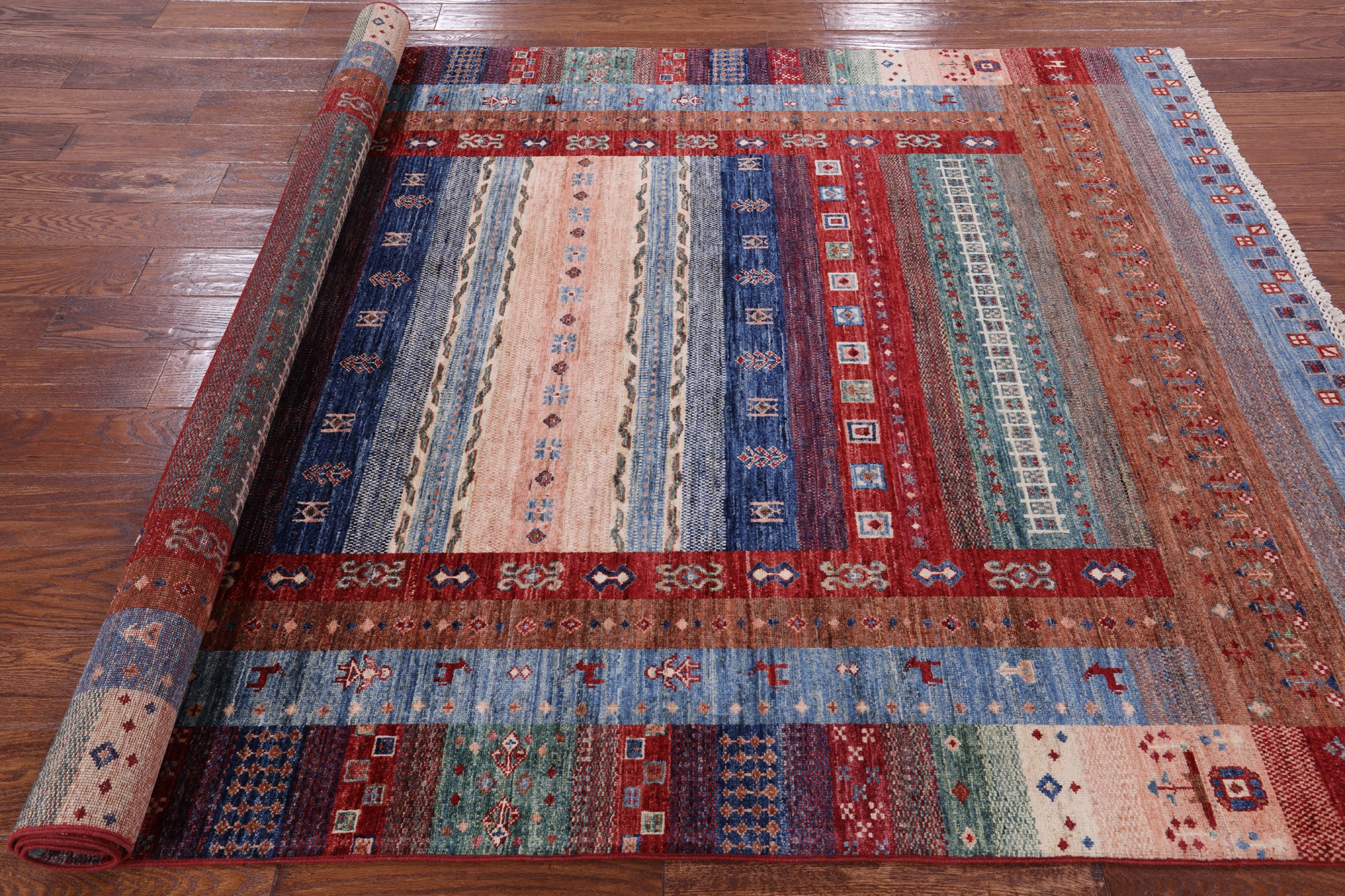 Persian Gabbeh Tribal Hand Knotted Wool Rug - 5' 9" X 7' 11" - Golden Nile