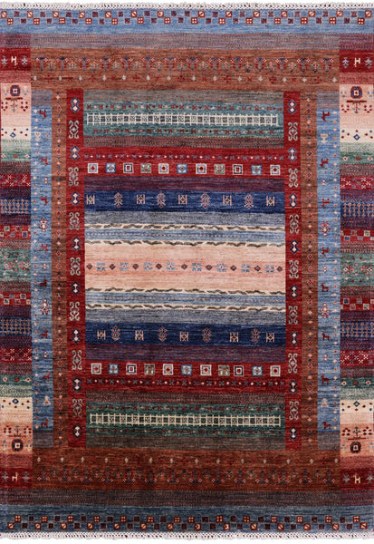 Persian Gabbeh Tribal Hand Knotted Wool Rug - 5' 9" X 7' 11" - Golden Nile