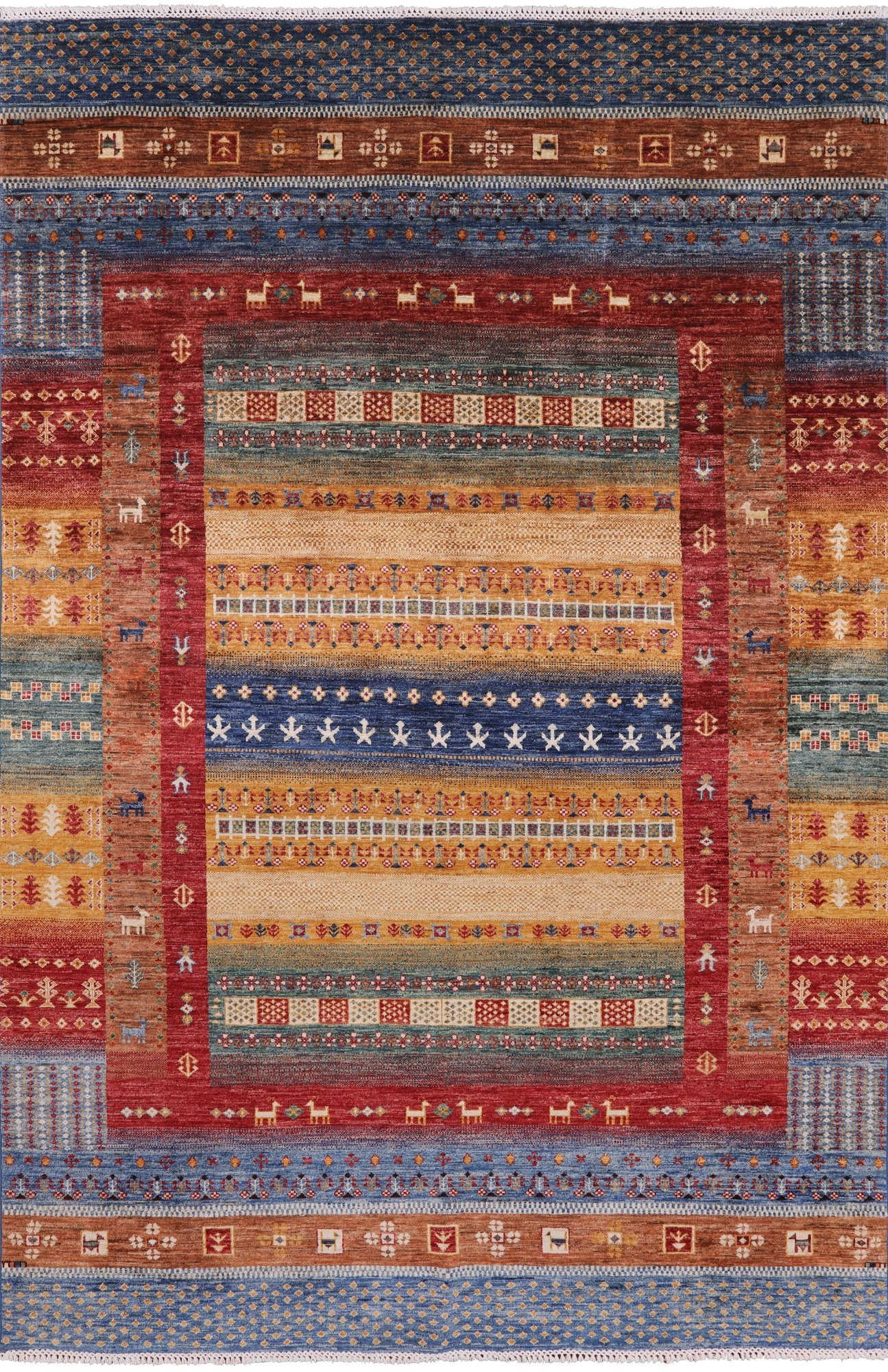 Tribal Gabbeh Handmade Wool Area Rug - 6' 7" X 9' 10" - Golden Nile