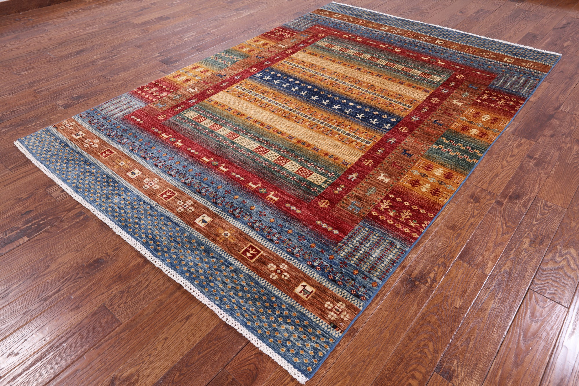 Tribal Gabbeh Handmade Wool Area Rug - 6' 7" X 9' 10" - Golden Nile