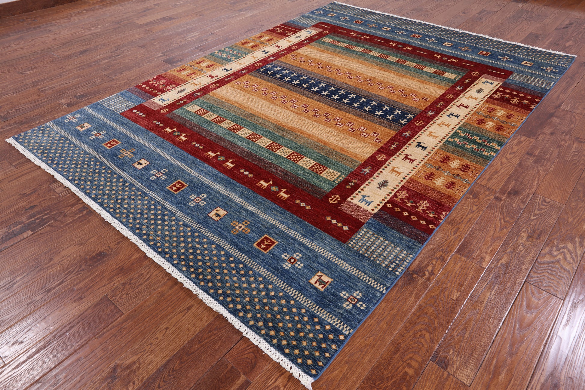 Tribal Persian Gabbeh Hand Knotted Wool Area Rug - 7' 0" X 9' 11" - Golden Nile