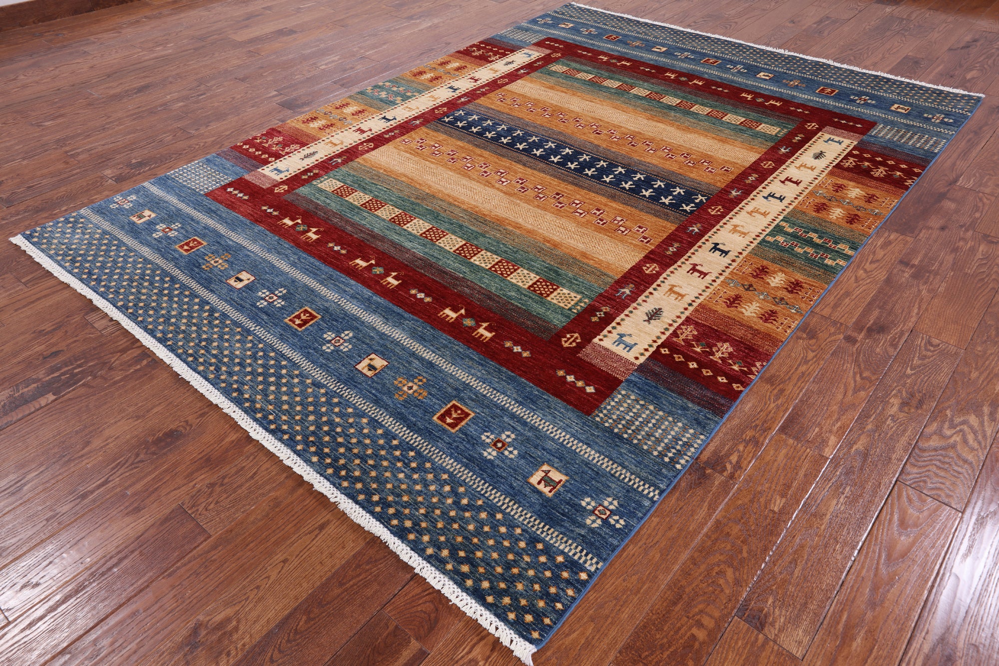 Tribal Persian Gabbeh Hand Knotted Wool Area Rug - 7' 0" X 9' 11" - Golden Nile