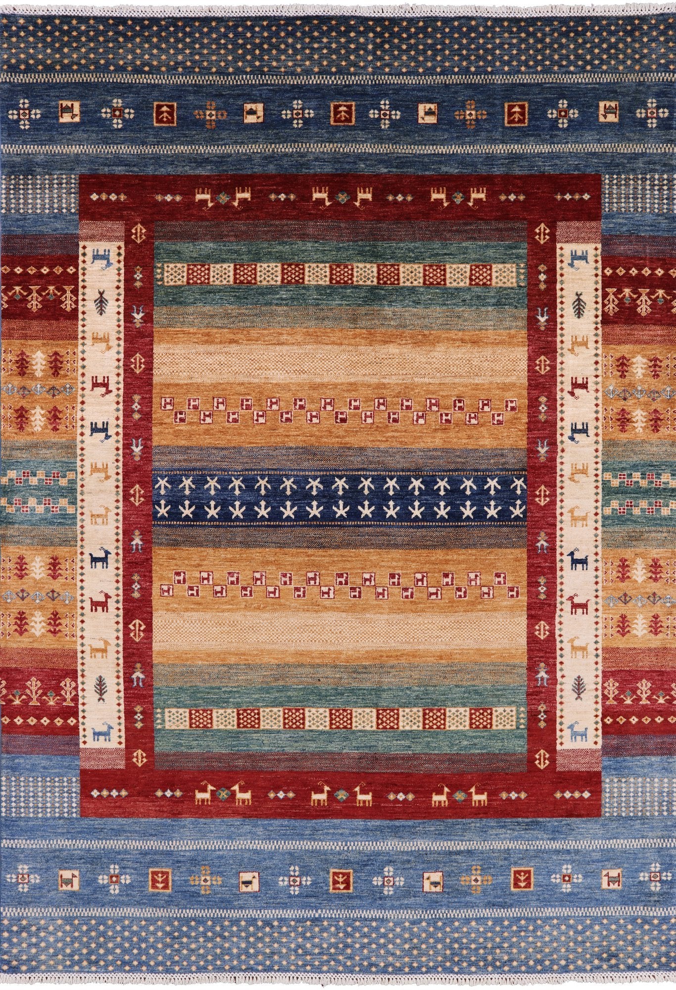 Tribal Persian Gabbeh Hand Knotted Wool Area Rug - 7' 0" X 9' 11" - Golden Nile