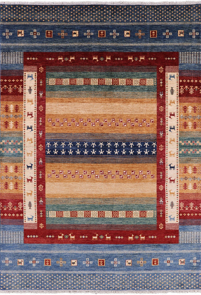 Tribal Persian Gabbeh Hand Knotted Wool Area Rug - 7' 0" X 9' 11" - Golden Nile