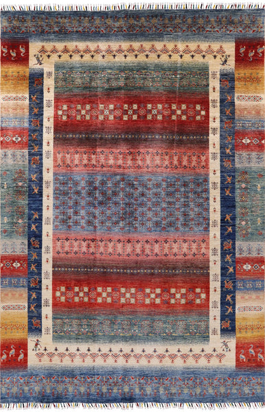 Tribal Persian Gabbeh Hand Knotted Wool Rug - 6' 6" X 9' 9" - Golden Nile