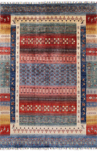 Tribal Persian Gabbeh Hand Knotted Wool Rug - 6' 6